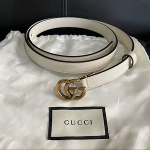 AUTHENTIC Gucci GG thin white leather belt